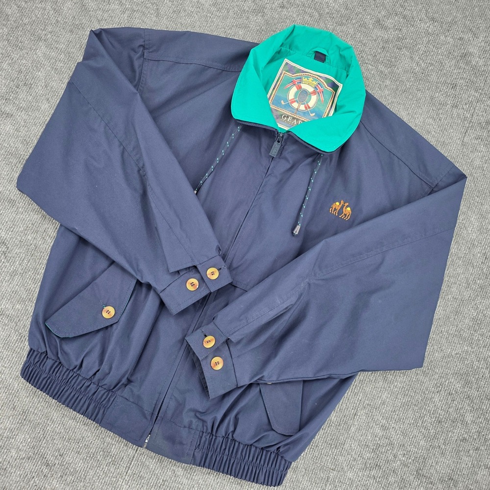 Gear For Sports Navy Blue Teal Contrast Collar Windbreaker Jacket Camel Logo L